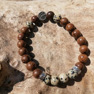 Pulsera Mixta Jáspe Dálmata y Madera
