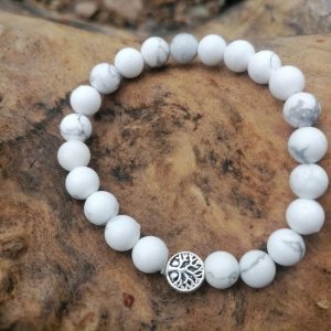 Pulsera Howlite + Árbol de la Vida