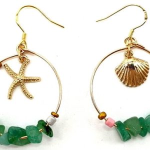 Pendientes Barrocos y Conchas de Aventurina Verde 5cm