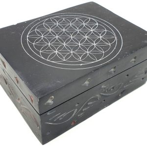 Joyero de piedra rectangular con flor de la vida de 10 cm