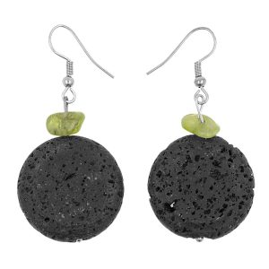 PENDIENTES LAVA REDONDO CON OLIVINA PLATA