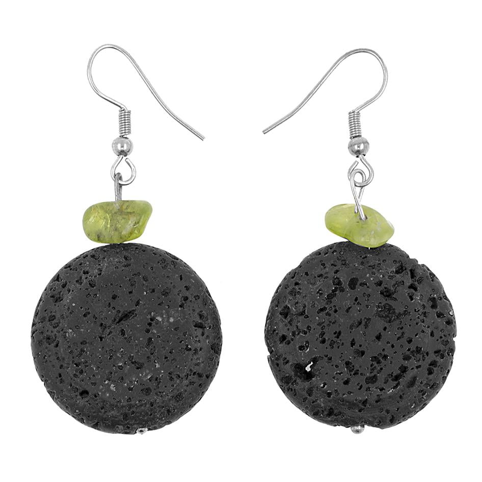 PENDIENTES LAVA REDONDO CON OLIVINA PLATA