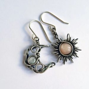 Pendientes Sol y Luna Plata