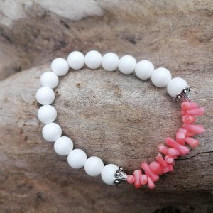 Pulsera mixta Jade Blanco y Rosa Chips