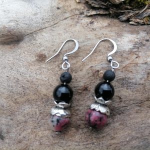 Pendientes mixtos Turmalina y Jaspe Dálmata Rosa