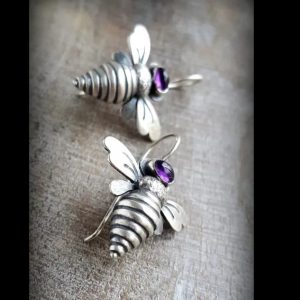 Pendientes Abeja Púrpuras Plateados