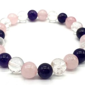 Pulsera Amatista, Cristal de Roca y Cuarzo Rosa