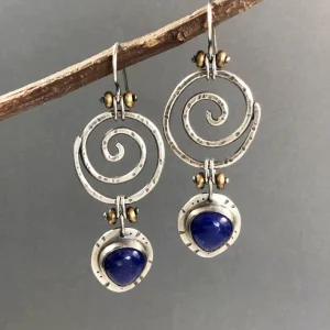 Pendientes vintage espiral lapislázuli