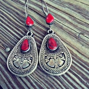 Pendientes vintage turquesa roja