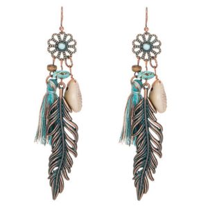 Pendientes retro largos mandalas y plumas