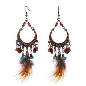 Pendientes retro largos de alas y plumas
