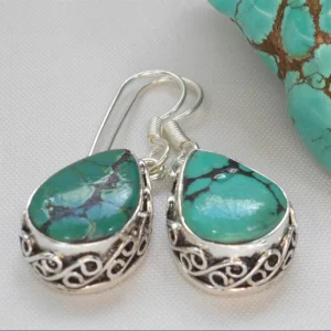 Pendientes retro ovalados de turquesa