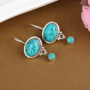 Pendientes vintage ovalados de turquesa