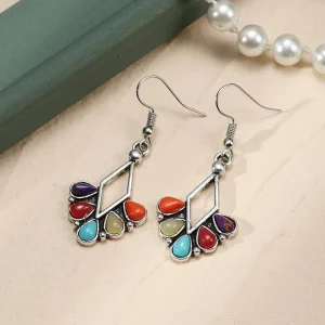 Pendientes vintage gotas de turquesa multicolor