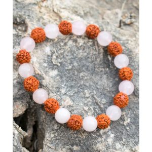 PULSERA SEMILLAS RUDRAKSHA Y Cuarzo Rosa