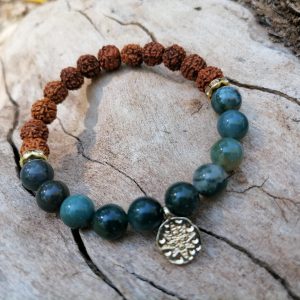 Pulsera Mixta Ágata Musgosa y Rudraksha