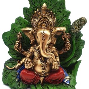Estatua de resina de Ganesh en hoja 11cm