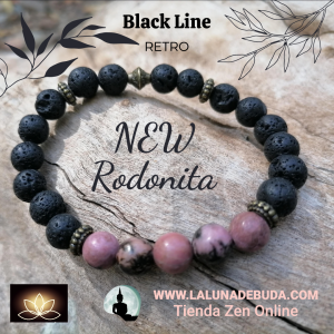 Pulsera Mixta Lava y Rodonita Black Line 8mm