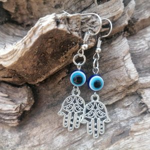 Pendientes Ojo Turco Azul y Mano Hamsa