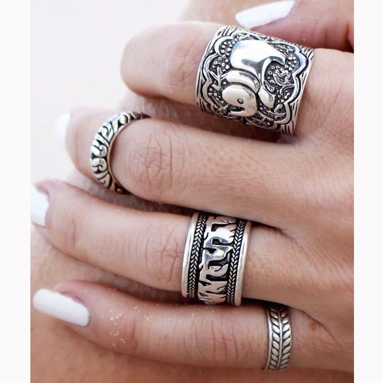 Juego de anillos étnicos elefante - Imagen 3