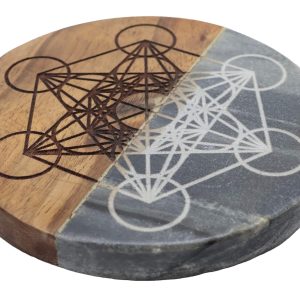 Placa de Metatrón tallado en madera y mármol de 10 cm